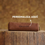 Estuche de cuero marron personalizable