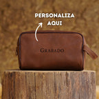 Neceser grande de cuero marron personalizable