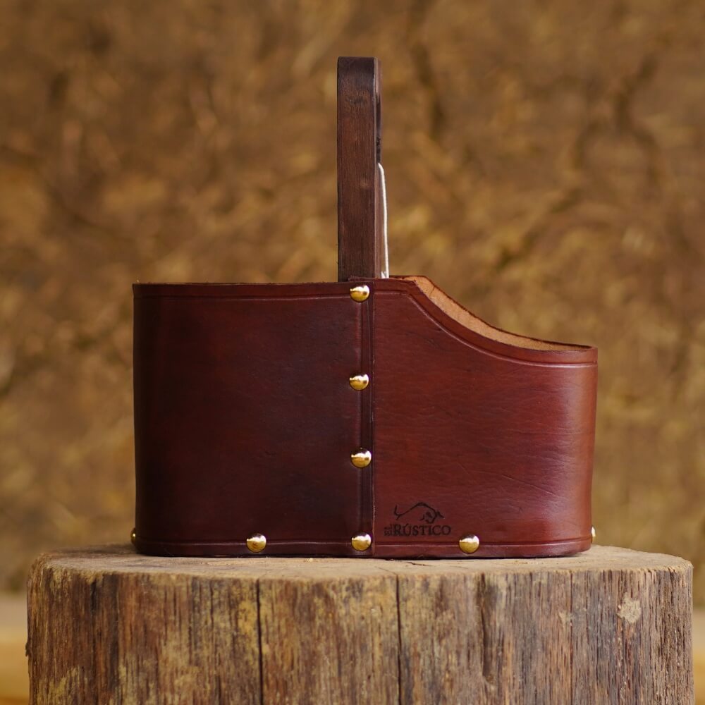 Porta Mate de Madera y Cuero