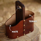 Porta Mate y termo de color tinto