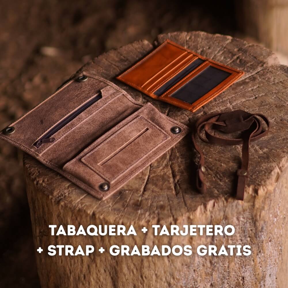 Pack Llanero: Tabaquera + Tarjetero + Strap + Grabados Gratis