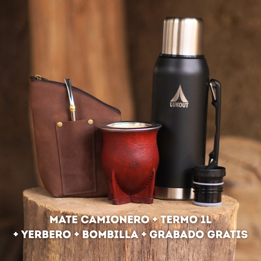mATE CAMIONERO + TERMO 1l + YERBERO + BOMBILLA gratis