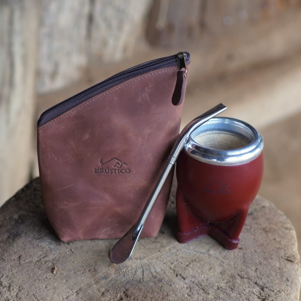 Pack con mate torpedo de calabaza, yerbero y bombilla