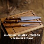 Pack Parrillero: Cuchillo 30cm + Chaira + Tenedor + Tabla de REGALO